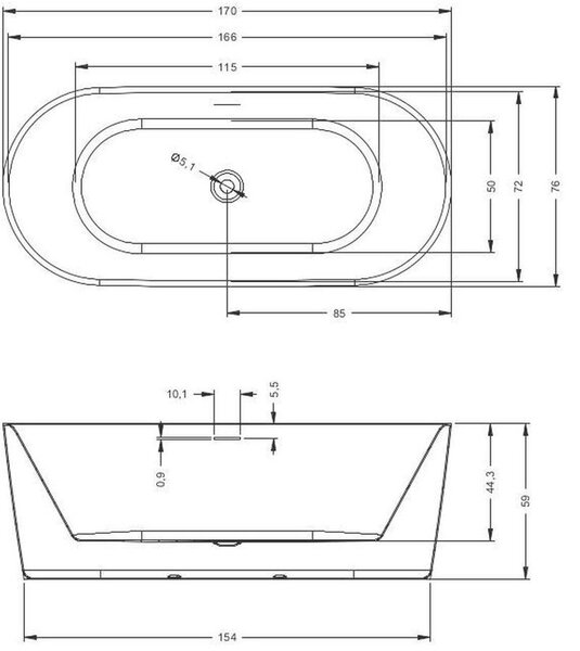 Riho Modesty cadă freestanding 170x76 cm ovală alb B090005005