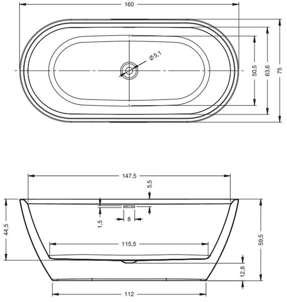 Riho Inspire cadă freestanding 160x75 cm ovală alb B091001105