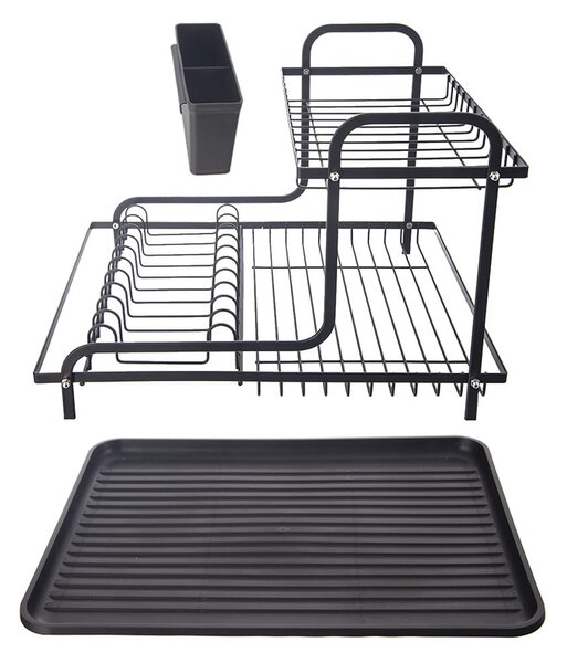 Scurgător de vase negru cu două nivele din metal 42,5x32 cm Radka – Orion