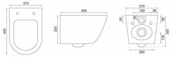 Vas WC suspendabil Rea Carlo Mini Rimless Flat negru