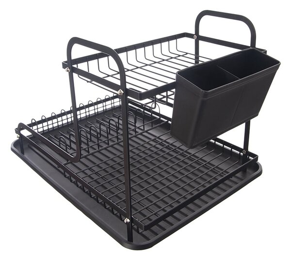 Scurgător de vase negru cu două nivele din metal 42,5x32 cm Radka – Orion