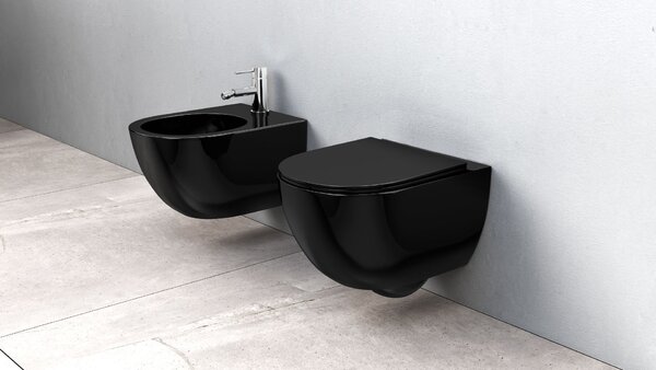 Vas WC suspendabil Rea Carlo Mini Rimless Flat negru
