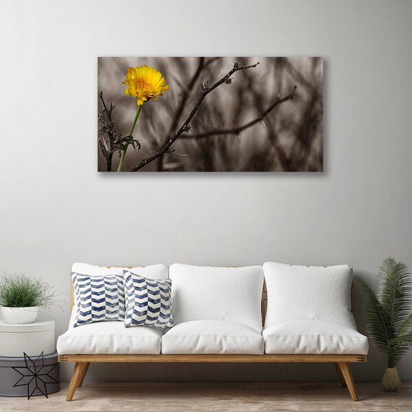 Tablou pe panza canvas Filiala de flori Floral Gri Galben