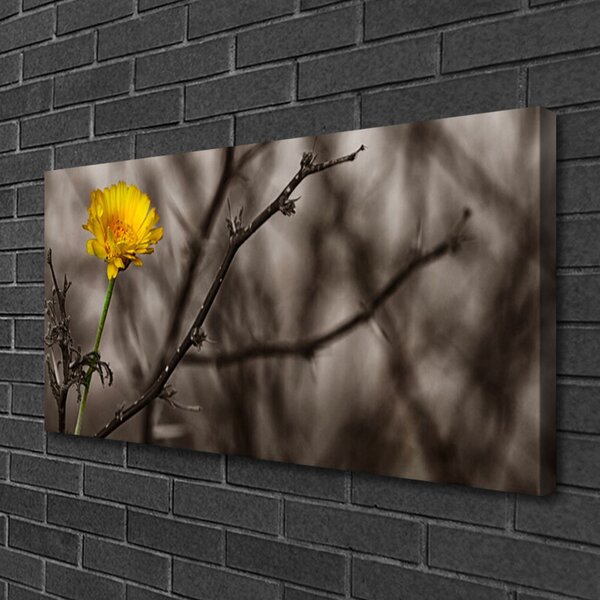Tablou pe panza canvas Filiala de flori Floral Gri Galben