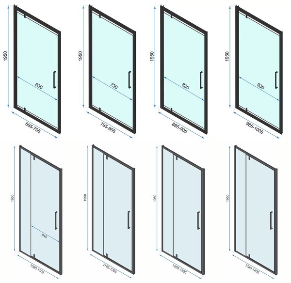 Rea Rapid Swing, cabină de duș pe colț 70 (uşă) x 80 (perete) x 195 cm, sticlă transparentă de 6 mm, profil negru, KPL-009919