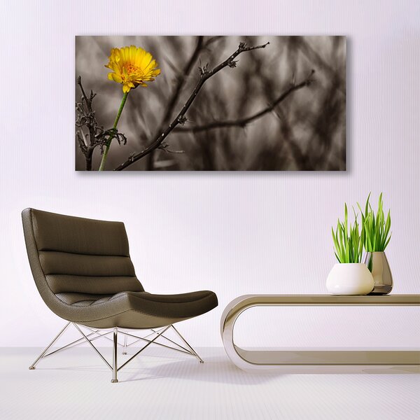 Tablou pe panza canvas Filiala de flori Floral Gri Galben