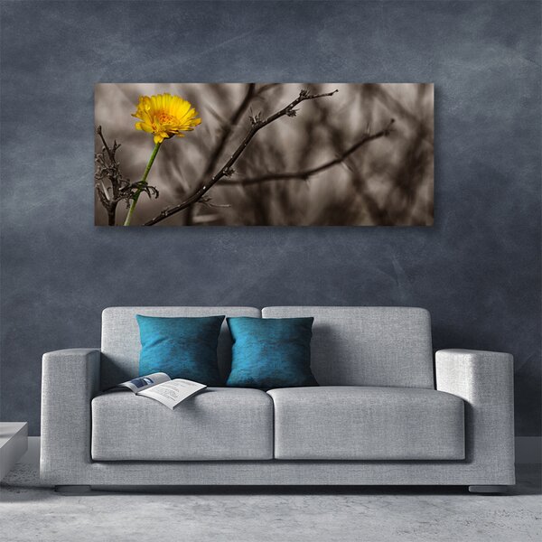 Tablou pe panza canvas Filiala de flori Floral Gri Galben