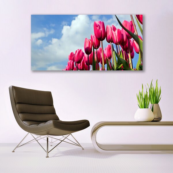 Tablou pe sticla Tulip Floral Roz Verde