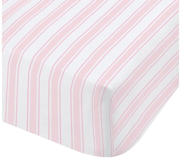 Cearșaf din bumbac Bianca Check And Stripe, 90 x 190 cm, alb - roz