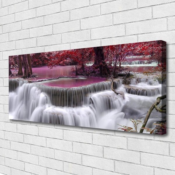 Tablou pe panza canvas Watterfall copac Natura Alb Roz Maro