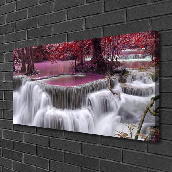 Tablou pe panza canvas Watterfall copac Natura Alb Roz Maro