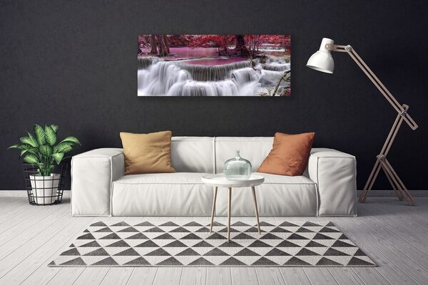 Tablou pe panza canvas Watterfall copac Natura Alb Roz Maro