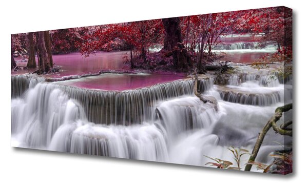 Tablou pe panza canvas Watterfall copac Natura Alb Roz Maro