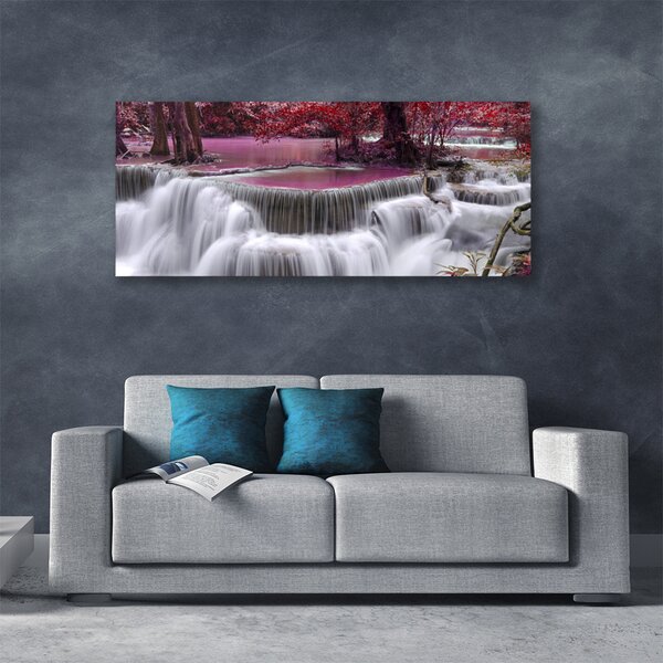 Tablou pe panza canvas Watterfall copac Natura Alb Roz Maro