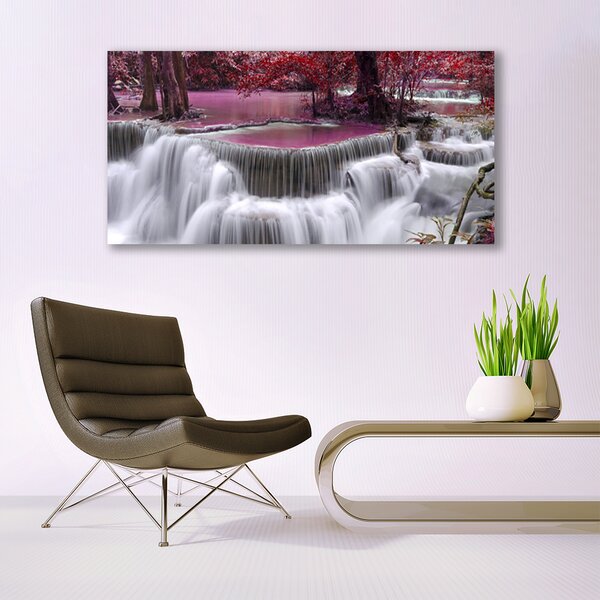 Tablou pe panza canvas Watterfall copac Natura Alb Roz Maro