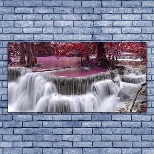 Tablou pe panza canvas Watterfall copac Natura Alb Roz Maro