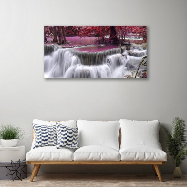 Tablou pe panza canvas Watterfall copac Natura Alb Roz Maro