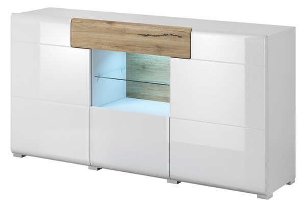 Vitrină Tamie Typ 26 (alb lucios + stejar sanremo). Promo -22%. 1030176