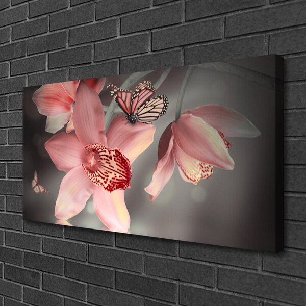 Tablou pe panza canvas Flori Floral Roz Gri