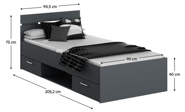 Pat de o persoană 90 cm Michigin (grafit) (cu sp. depozitare). 1096897