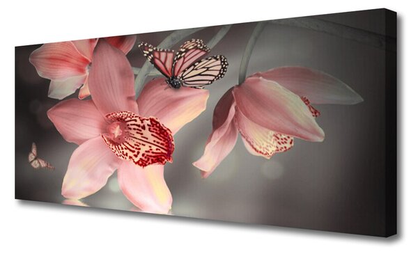 Tablou pe panza canvas Flori Floral Roz Gri