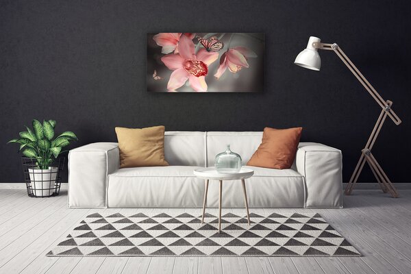Tablou pe panza canvas Flori Floral Roz Gri