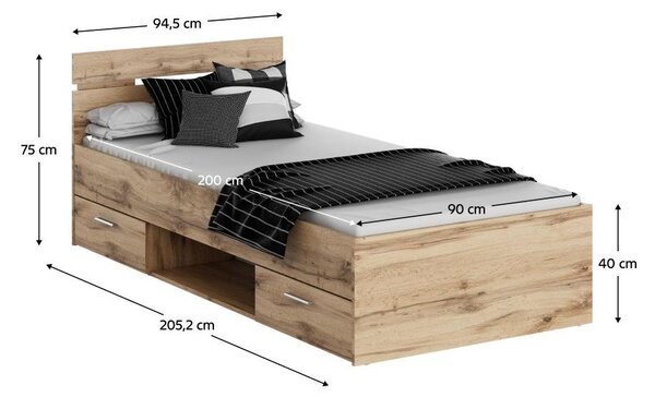 Pat de o persoană 90 cm Michigin (stejar wotan) (cu sp. depozitare). 1096896