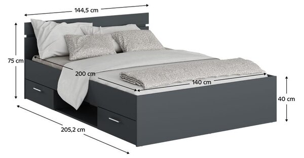 Pat matrimonial 140 cm Michigin (grafit) (cu spațiu de depozitare). 1096900