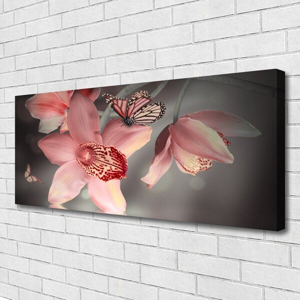 Tablou pe panza canvas Flori Floral Roz Gri