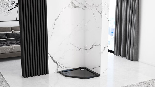 Rea Diamond - cadă de duș acrilică 90 x 90 x 5 cm + sifon, negru, REA-K8543