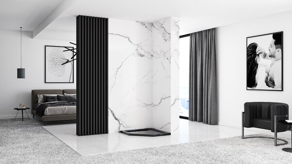 Rea Diamond - cadă de duș acrilică 90 x 90 x 5 cm + sifon, negru, REA-K8543