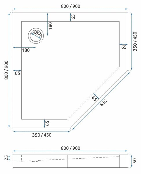 Rea Diamond - cadă de duș acrilică 80 x 80 x 5 cm + sifon, alb, REA-K8544