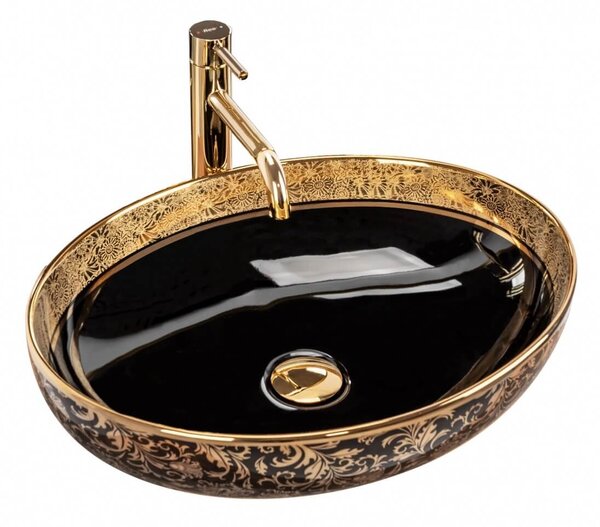 Lavoar Margot ceramica sanitara negru / gold – 52 cm