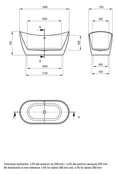 Deante Arnika cadă freestanding 150x72 cm ovală alb KDA_015V