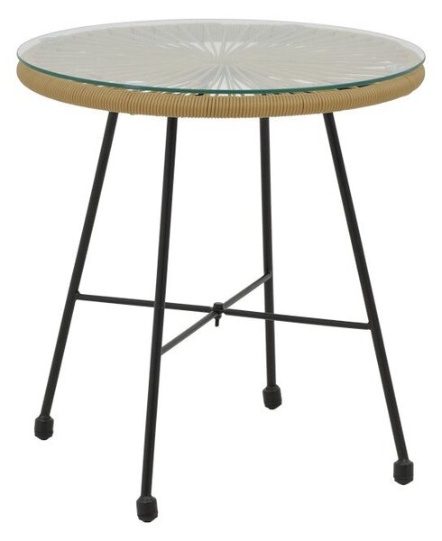 Masa Acapulco negru din metal cu ratan, Natural, 50x50x50 cm