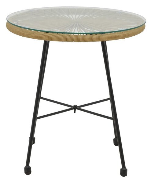Masa Acapulco negru din metal cu ratan, Natural, 50x50x50 cm