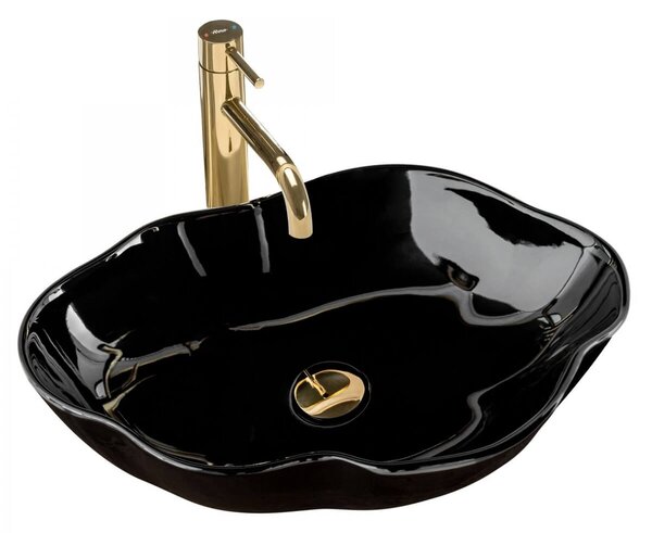 Lavoar Pearl Shiny ceramica sanitara negru lucios – 51,5 cm