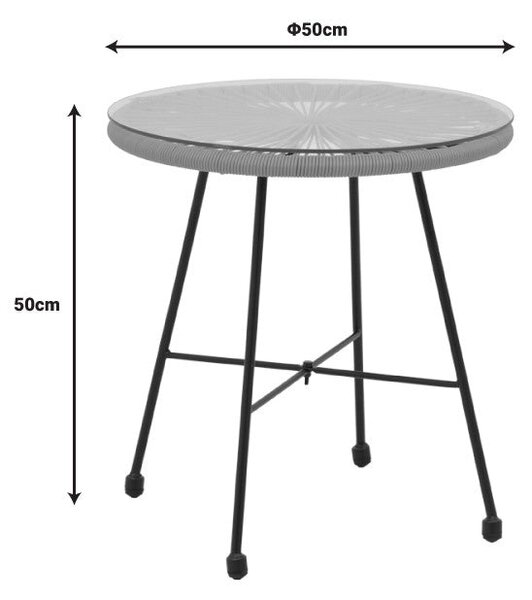 Masa Acapulco negru din metal cu ratan, Natural, 50x50x50 cm