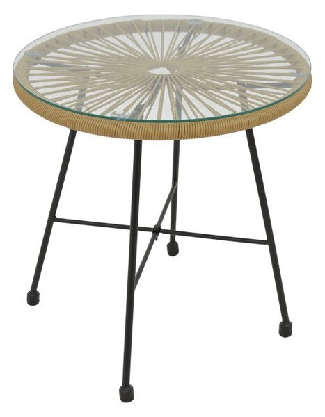 Masa Acapulco negru din metal cu ratan, Natural, 50x50x50 cm