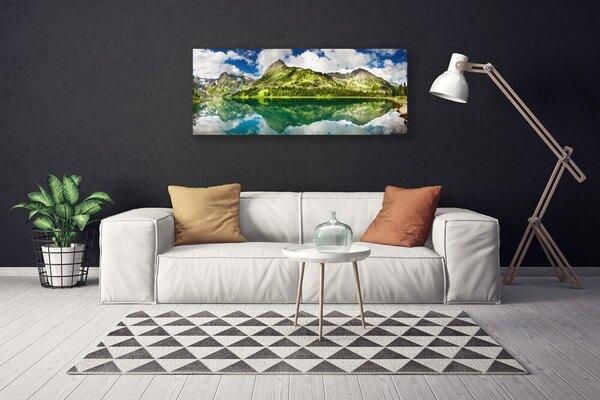 Tablou pe panza canvas Mountain Lake Peisaj Verde Gri Albastru