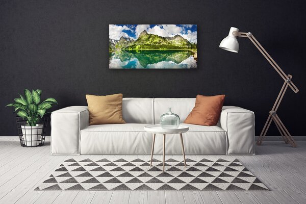 Tablou pe panza canvas Mountain Lake Peisaj Verde Gri Albastru