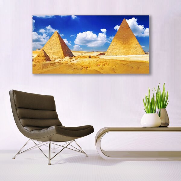 Tablou pe sticla Desert Piramidele Peisaj Galben Albastru