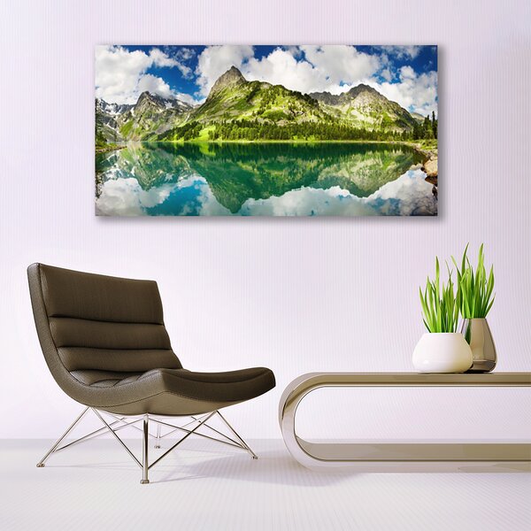 Tablou pe panza canvas Mountain Lake Peisaj Verde Gri Albastru