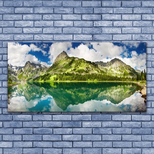 Tablou pe panza canvas Mountain Lake Peisaj Verde Gri Albastru