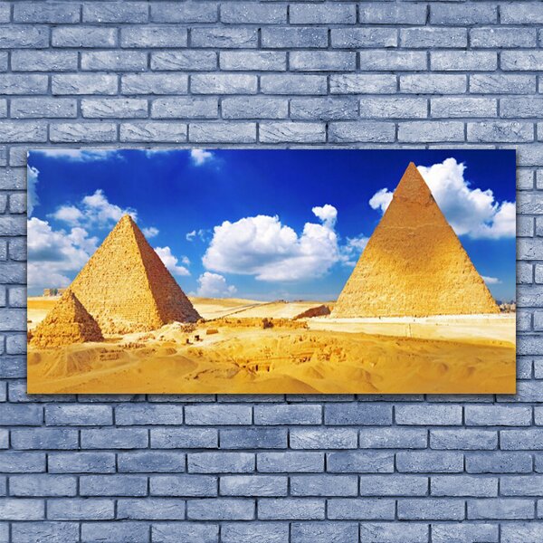 Tablou pe sticla Desert Piramidele Peisaj Galben Albastru