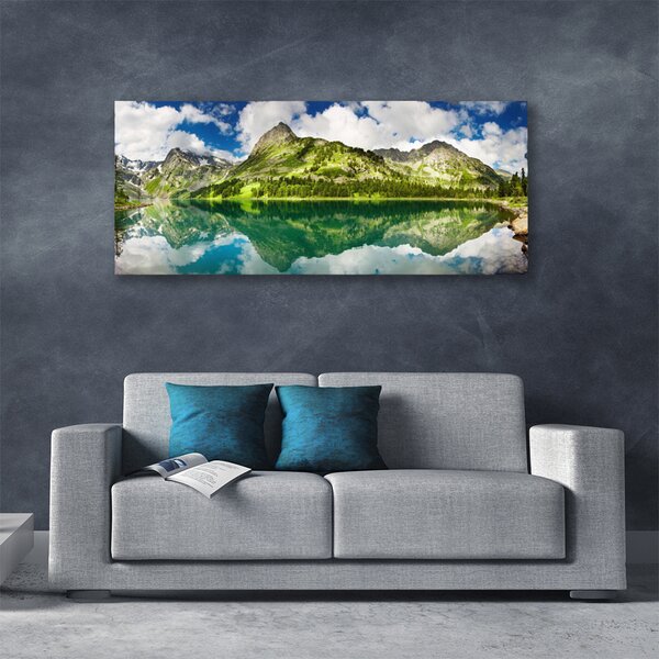 Tablou pe panza canvas Mountain Lake Peisaj Verde Gri Albastru