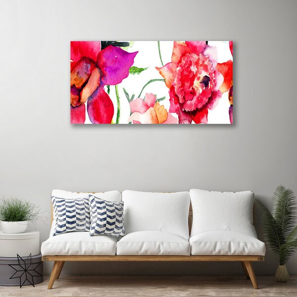 Tablou pe panza canvas Flori Art Rosu Roz Verde