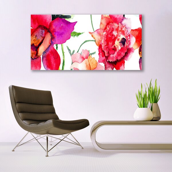 Tablou pe panza canvas Flori Art Rosu Roz Verde