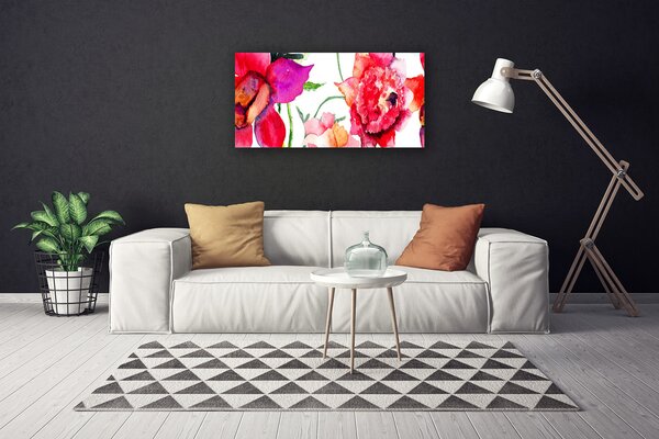 Tablou pe panza canvas Flori Art Rosu Roz Verde