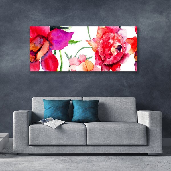 Tablou pe panza canvas Flori Art Rosu Roz Verde